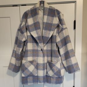 Mud Pie Plaid Teddy Jacket in Blue and Cream